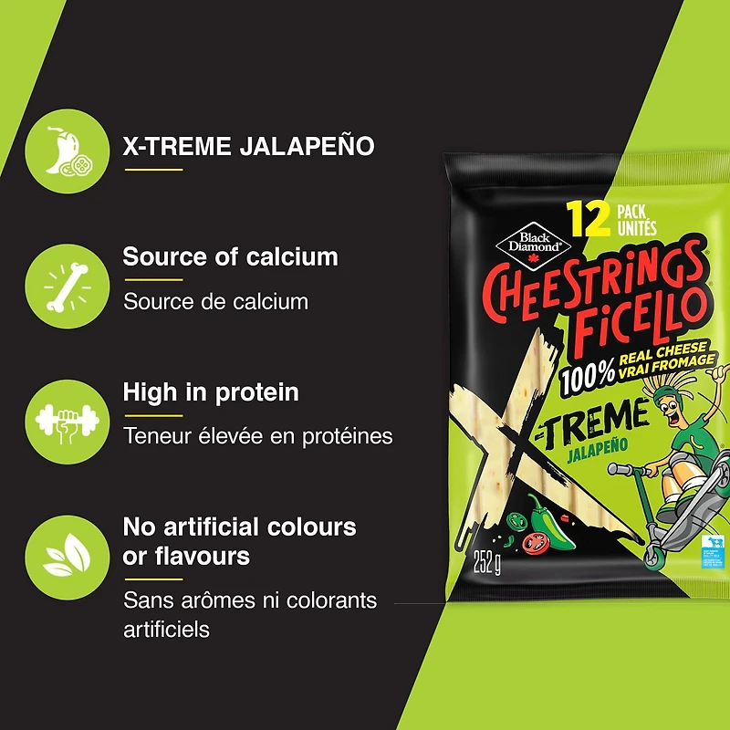 Black Diamond Cheestrings Pizza Mozzarella Cheese X-Treme Jalapeño Stringable