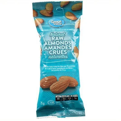 Amandes crues naturelles Great Value 75g