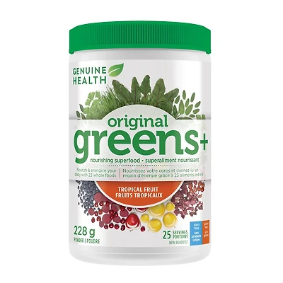 Genuine Health Greens+ Original Superfood Greens Powder Tropical Fruit flavour, 25 servings, 228g