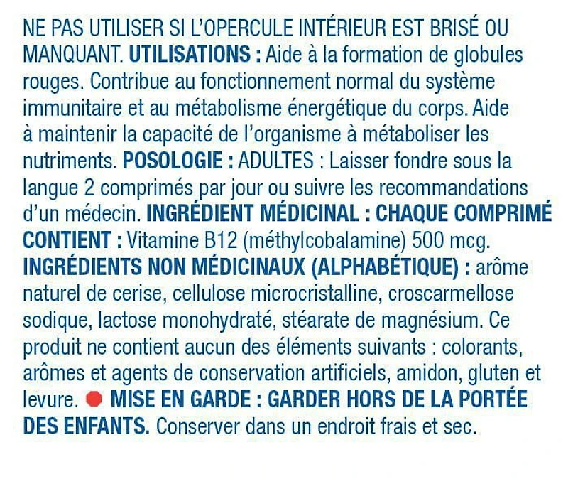 Equate Vitamine B12 arome naturel de cerise