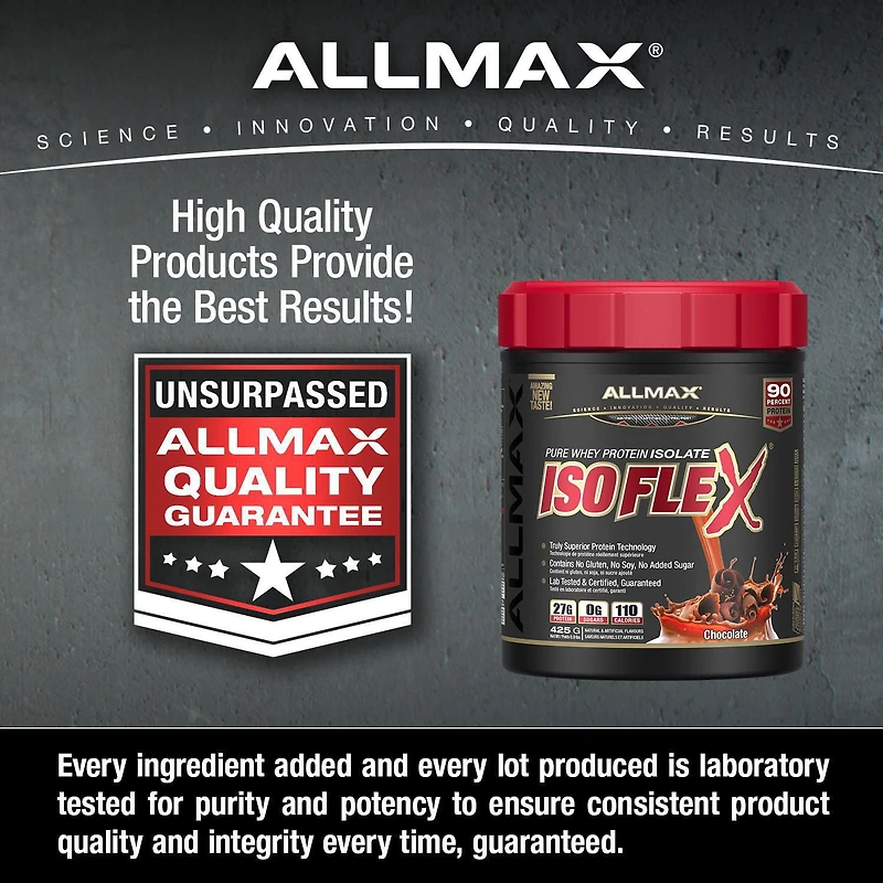 Poudre d'isolat de protéine de lactosérum ISOFLEX d'Allmax à la chocolat