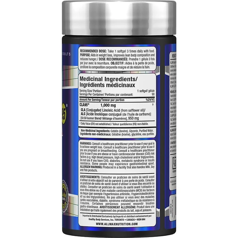 Gélules Acide linoléique conjugué CLA 95 d'ALLMAZ 90 gélules