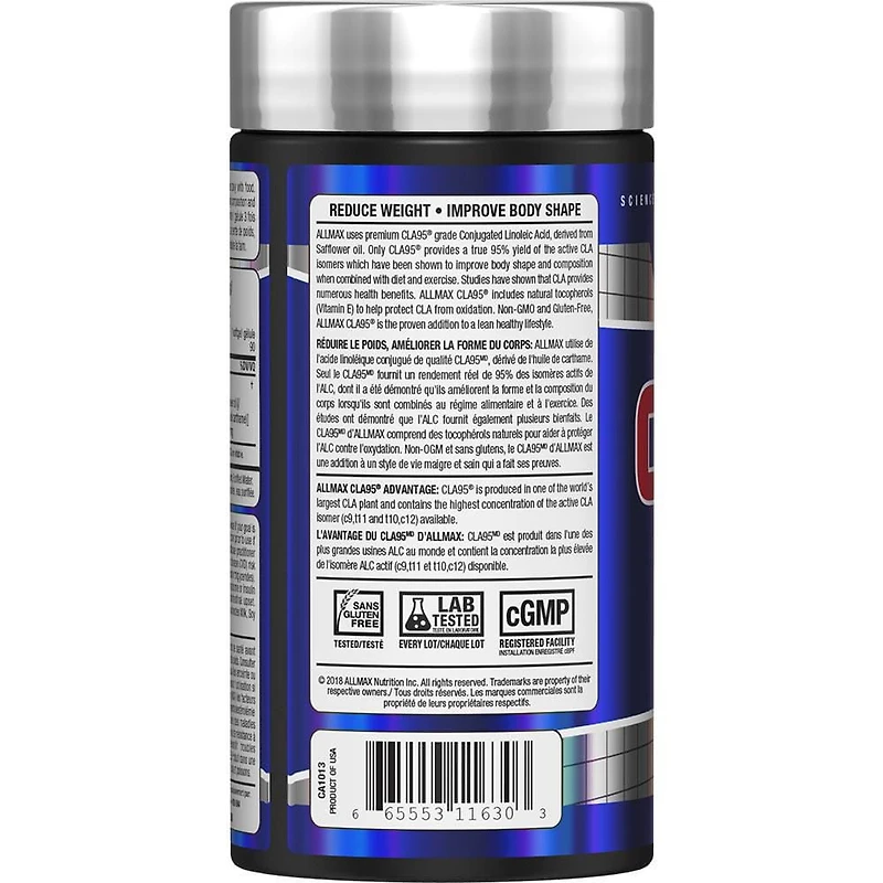 Gélules Acide linoléique conjugué CLA 95 d'ALLMAZ 90 gélules