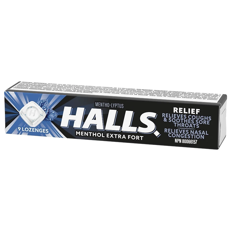 HALLS, extra-fort sans sucre ajouté, pastilles, apaisent le mal de gorge 9 pastilles