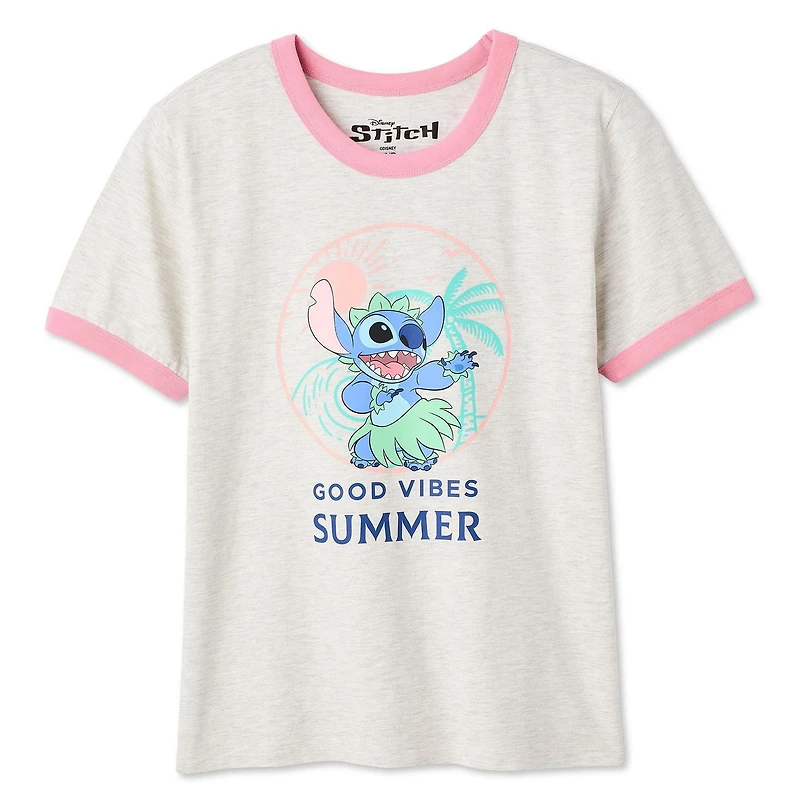 T-shirt à bordure contrastante Stitch Disney pour femmes
