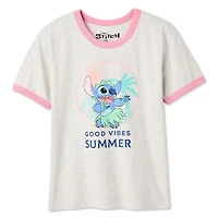 T-shirt à bordure contrastante Stitch Disney pour femmes