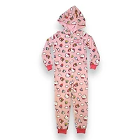Hello Kitty Girl's plush long sleeve sleeper with hood and zipper closure  and comfortable cuffs on both the wrists and ankles, to keep the onesie from riding up.