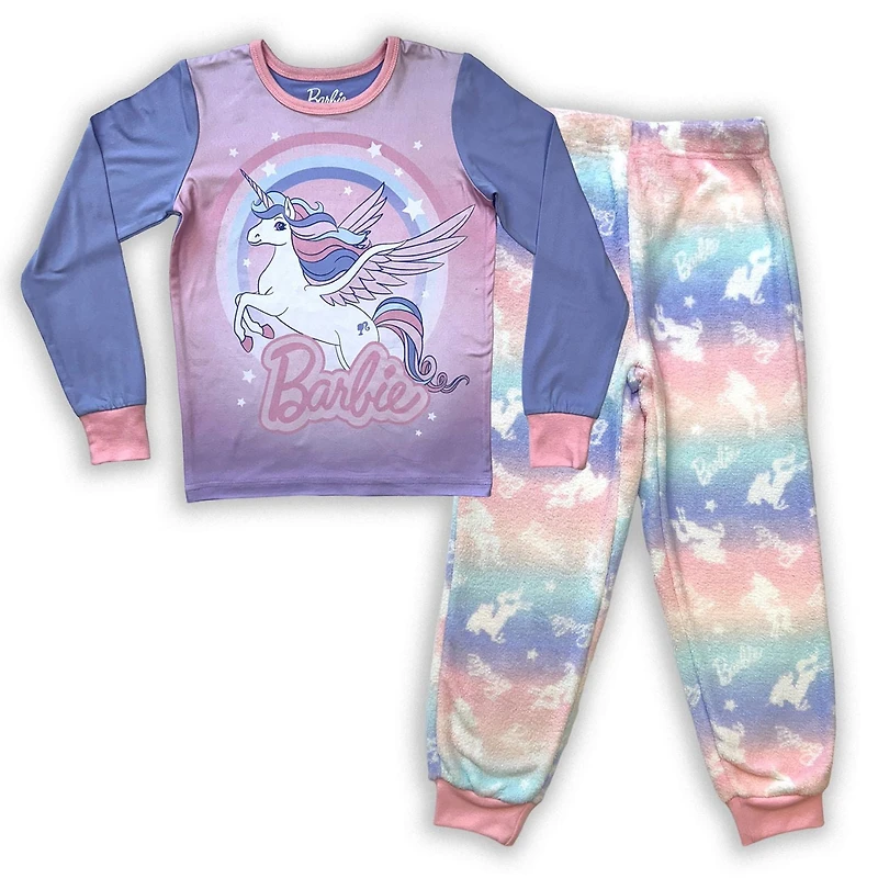 barbie Girls 2 pc pajama set includes crewneck long sleeve top and  full length matching pants with elastic band waist
