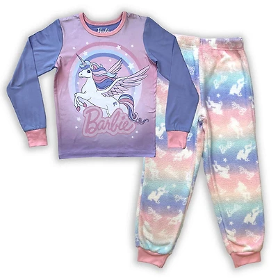 barbie Girls 2 pc pajama set includes crewneck long sleeve top and  full length matching pants with elastic band waist