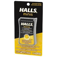 HALLS Minis No Sugar Added Honey Lemon Flavour Cough Drops, Mentho-Lyptus, 24 Lozenges