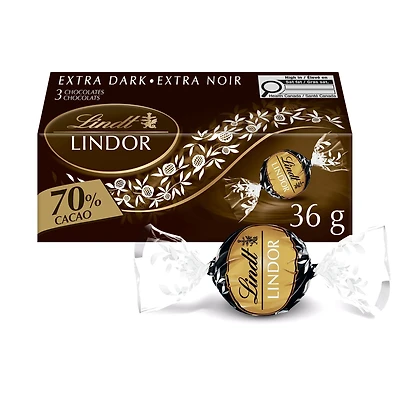 Truffes LINDOR au chocolat noir à 70 % de cacao de Lindt – Boîte de trois (36 g)