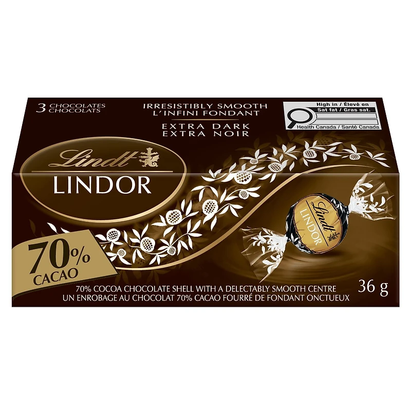 Truffes LINDOR au chocolat noir à 70 % de cacao de Lindt – Boîte de trois (36 g)