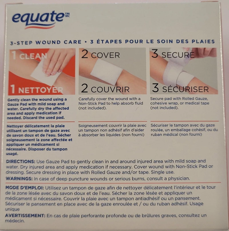 Tampons de gaze Equate 25 Tampons - 3" x 3"