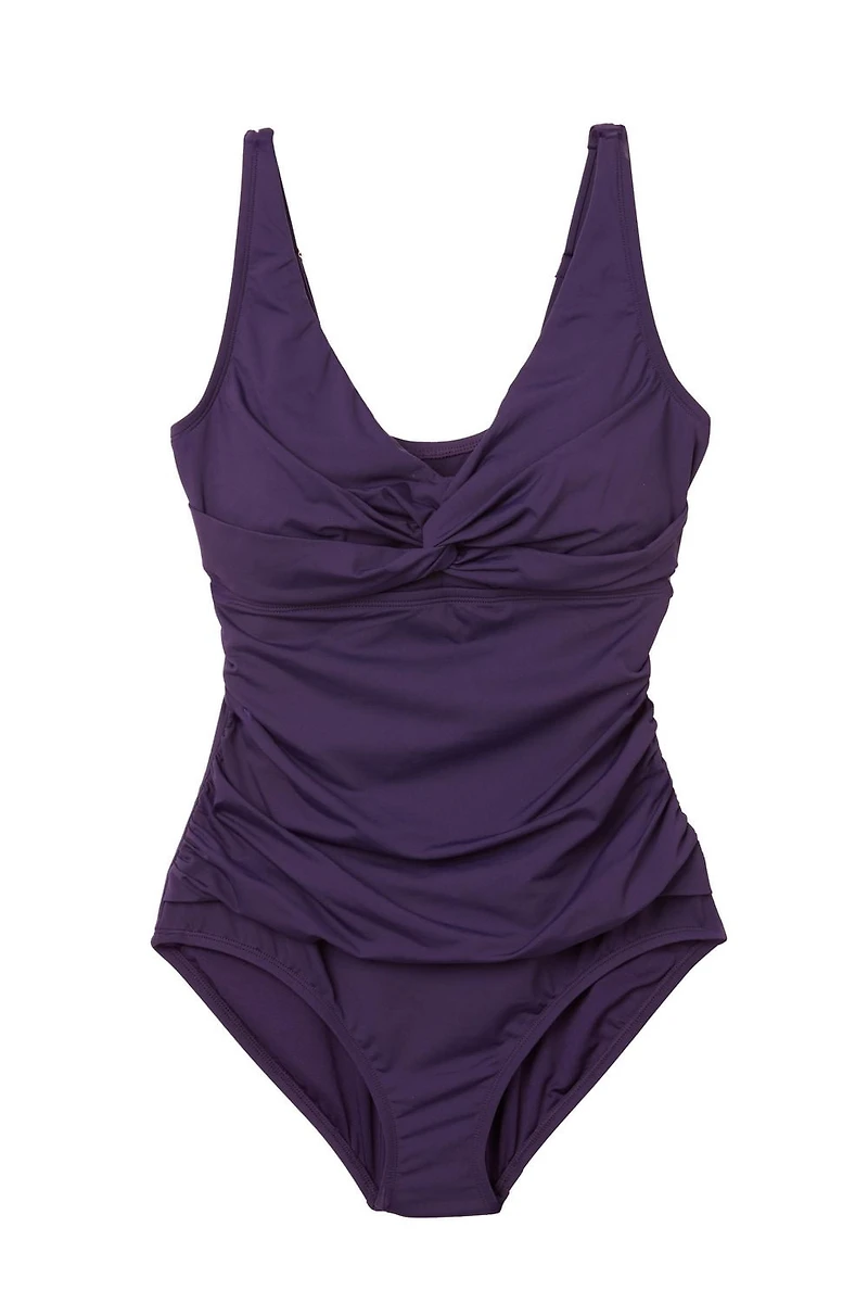 Lands' End Maillot de bain une pièce en nylon et élasthanne avec col en V et détails froncés pour femmes Taille S-XXL