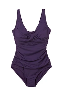 Lands' End Maillot de bain une pièce en nylon et élasthanne avec col en V et détails froncés pour femmes Taille S-XXL