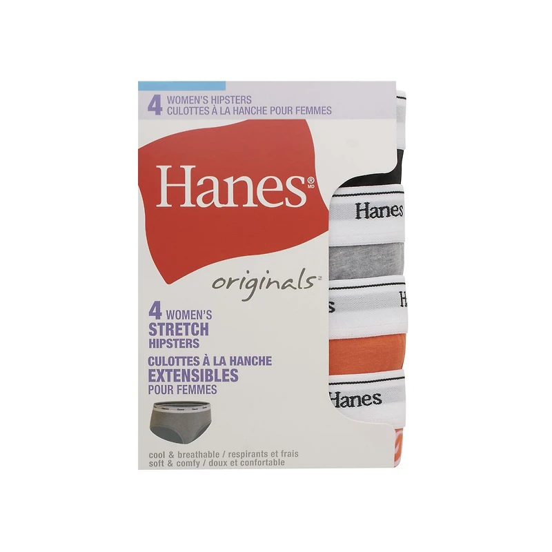 Hanes Originals culottes a la hanche extensibles pour femmes, packet de 4