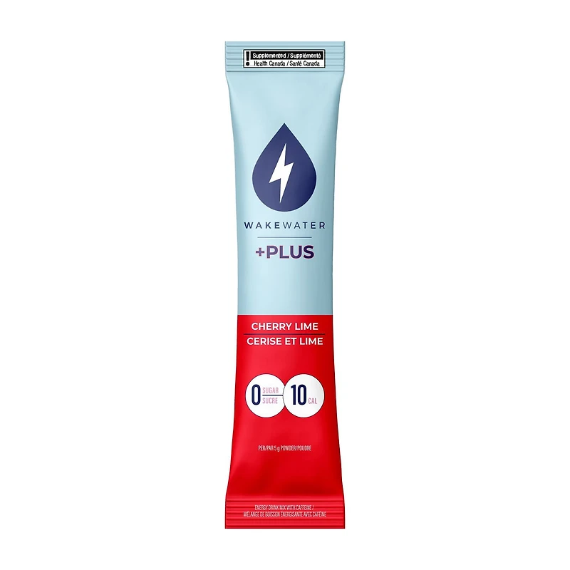 WakeWater +PLUS Mélange de boisson énergétique et électrolytique - Cerise et lime