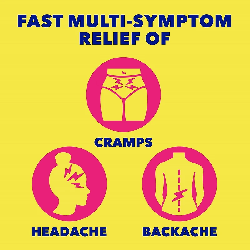 Midol formule complète offrant un soulagement rapide de la douleur associée aux multiples symptômes menstruels tels que les crampes, les maux de tête, les maux de dos et les ballonnements 40 caplets