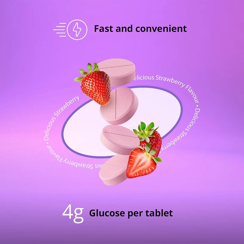 Dex4 Glucose Tablets – Strawberry Flavour – 50 Tablets per Bottle – Fast-Acting, Pre-Measured Glucose Tabs – Fat-Free, Gluten-Free, Sodium-Free
