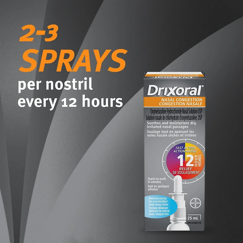 Drixoral Nasal Congestion Spray - Helps Temporarily Relieve Nasal & Sinus Congestion, Soothes and Moisturizes Dry and Irritated Passages, 25ml