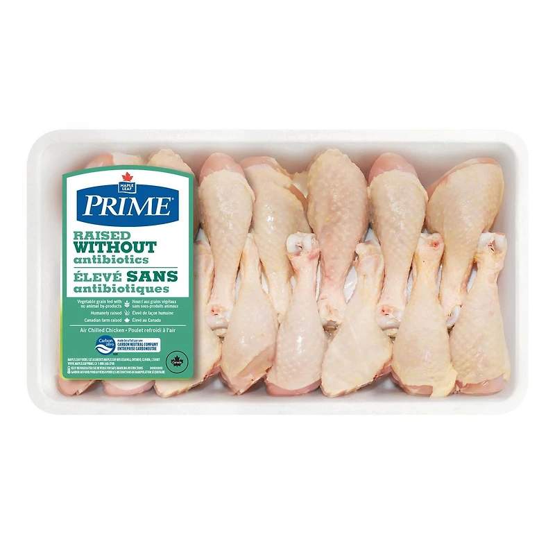 Prime Chicken Drumsticks Raised Without Antibiotics Value Pack, 15 pc, 0.84 - 1.30 KG