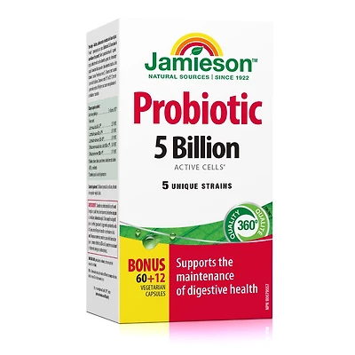 Jamieson capsules probiotiques, 5 milliards UFC, végétarien, 72 capsules