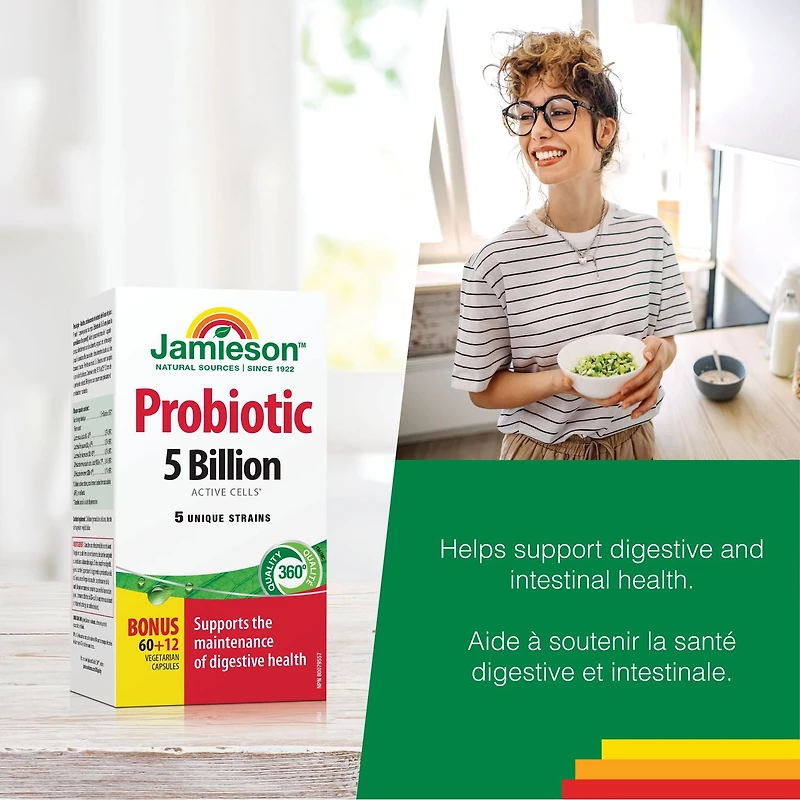 Jamieson capsules probiotiques, 5 milliards UFC, végétarien, 72 capsules