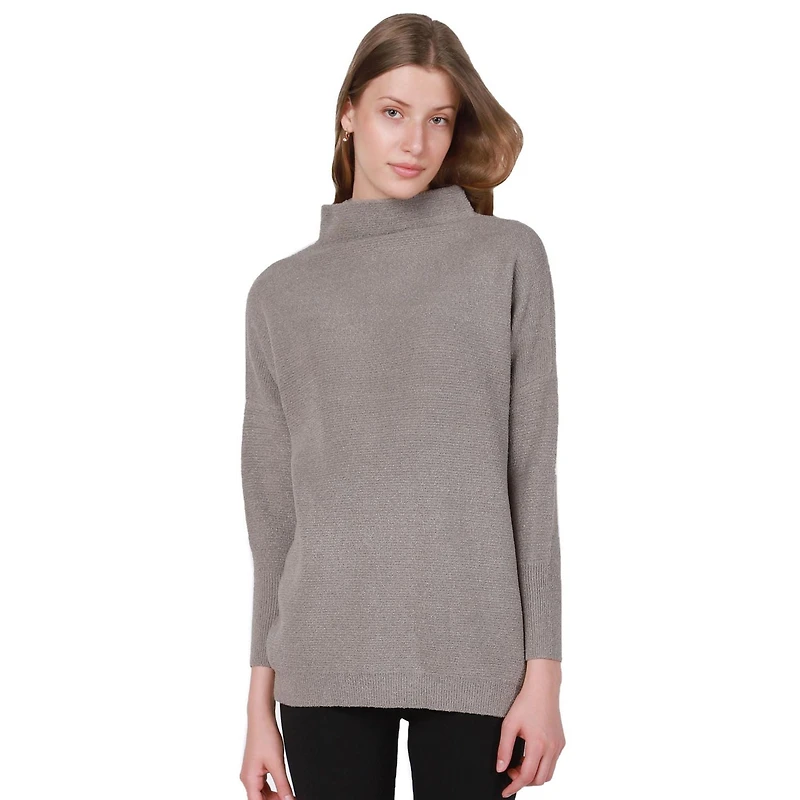 Long sleeve  cotton blend, mock neck pullover sweater