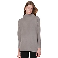 Long sleeve  cotton blend, mock neck pullover sweater