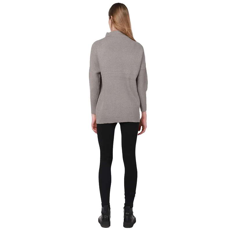 Long sleeve  cotton blend, mock neck pullover sweater