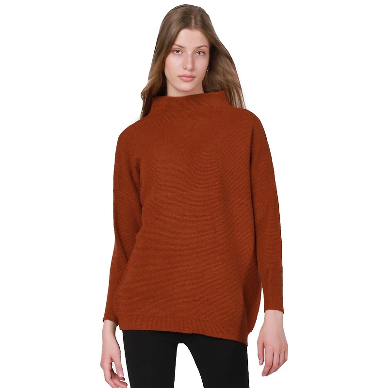 Long sleeve cotton blend, mock neck pullover sweater