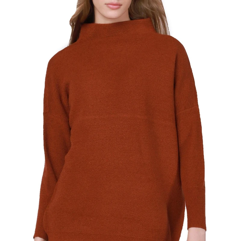 Long sleeve cotton blend, mock neck pullover sweater