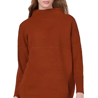Long sleeve  cotton blend, mock neck pullover sweater
