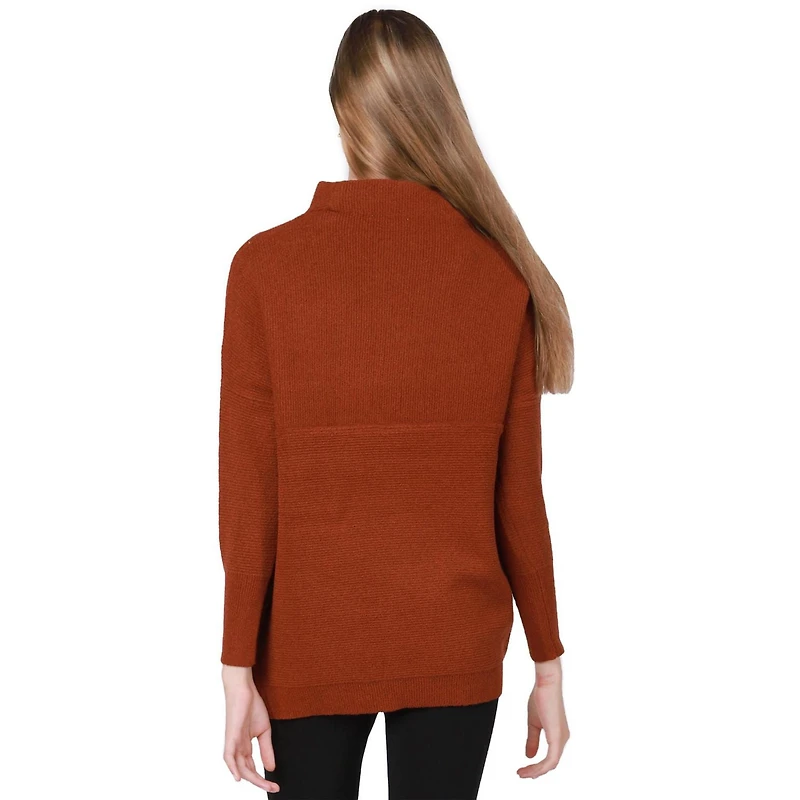 Long sleeve cotton blend, mock neck pullover sweater