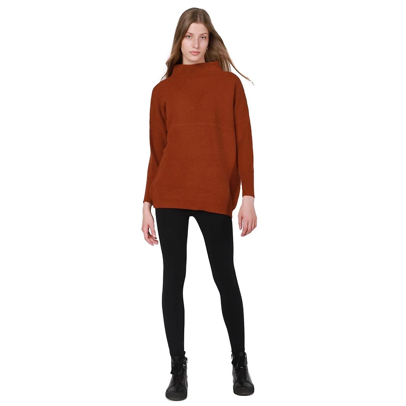 Long sleeve cotton blend, mock neck pullover sweater