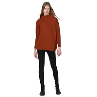Long sleeve  cotton blend, mock neck pullover sweater