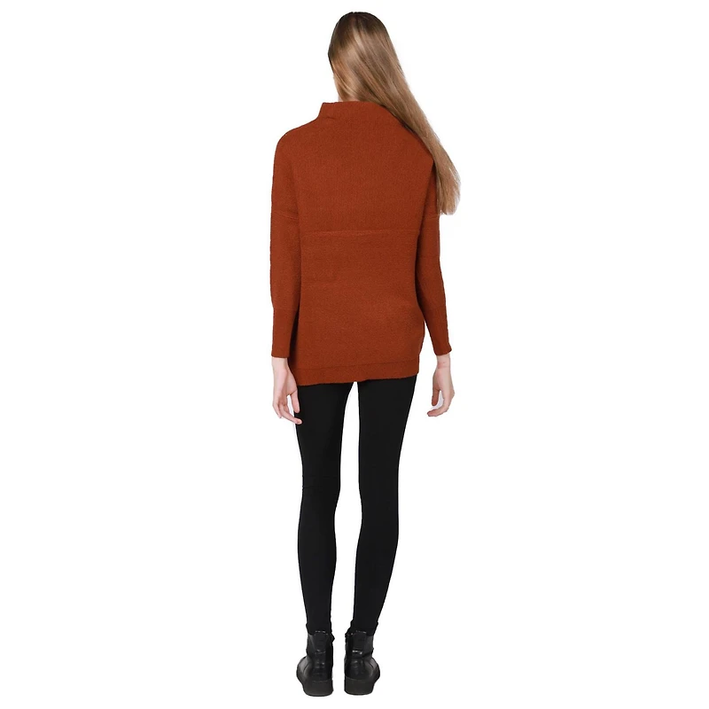 Long sleeve cotton blend, mock neck pullover sweater