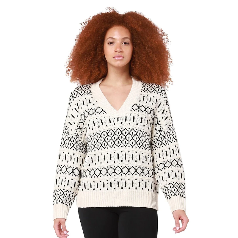 DV L/S V-neckline, wide band, sweater knit top