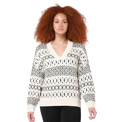 DV L/S V-neckline, wide band, sweater knit top