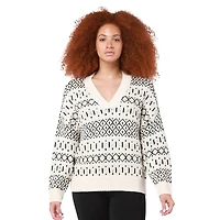 DV L/S V-neckline, wide band, sweater knit top