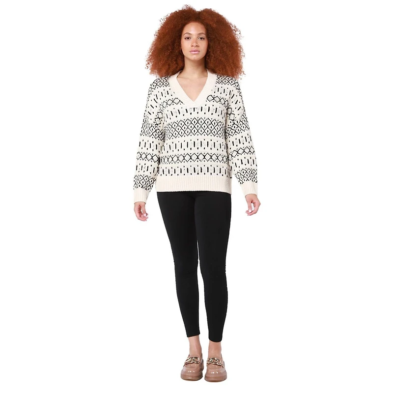 DV L/S V-neckline, wide band, sweater knit top