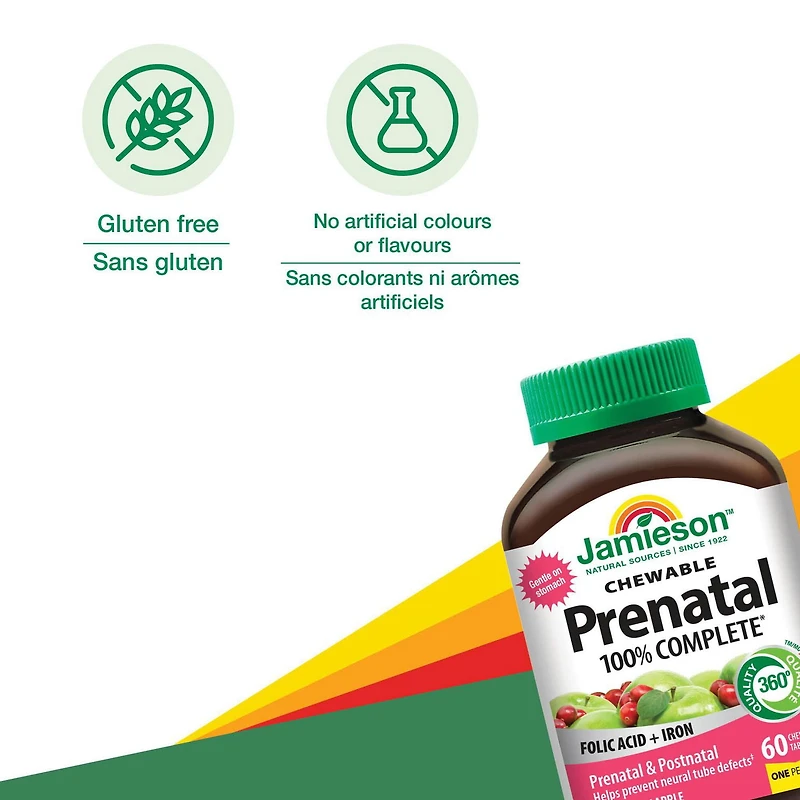 Jamieson 100% Complete Chewable Prenatal Multivitamin Cranberry Apple Flavour