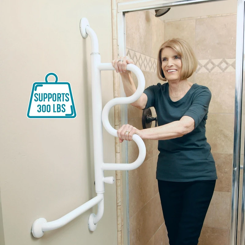 Stander Curve Bathroom Grab Bar for Seniors, Wall Mounted Shower Bar, White