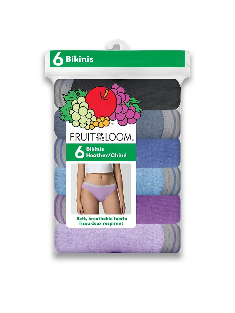 Bikini chiné Fruit of the Loom pour femmes, paquet assorti de 6