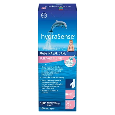 hydraSense Ultra-Gentle Mist Nasal Spray, Baby Nasal Care, Relieves Congested And Stuffy Noses, 100% Natural Source Seawater, Non-Medicated, Preservative-Free, Sterile, 100ml