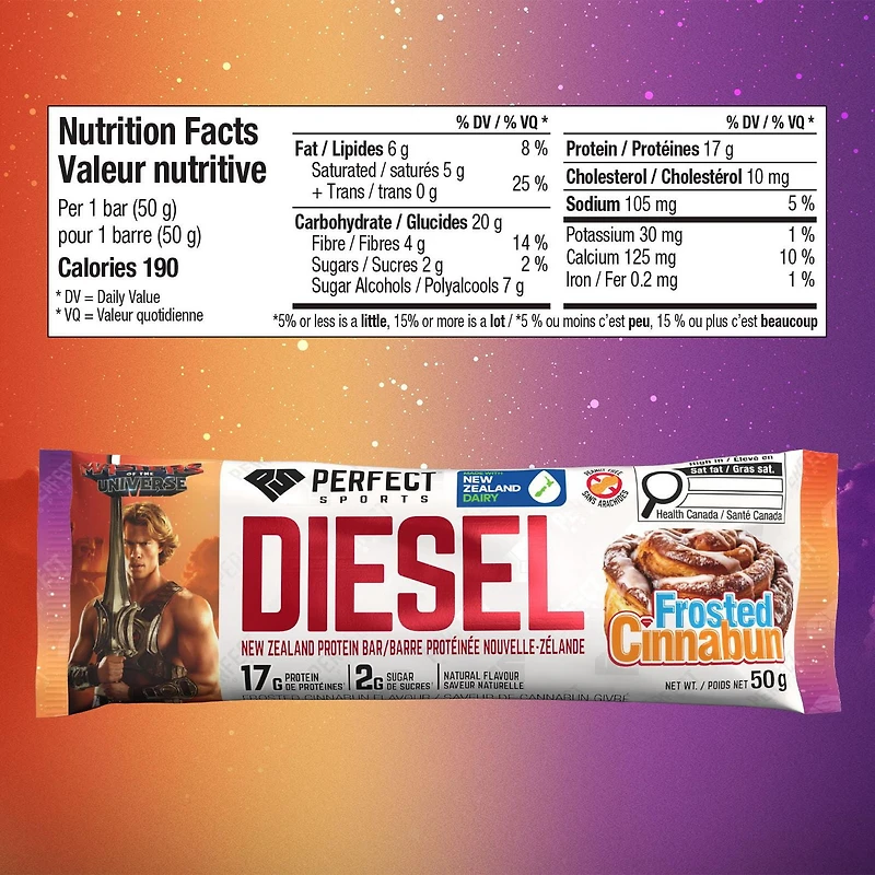 Barre protéinée DIESEL Nouvelle-Zélande, cannelle glacée, 50 g/barre