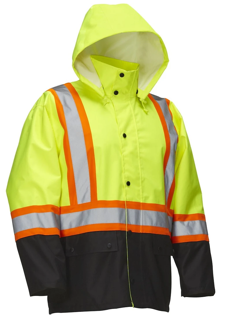 Forcefield Hi Vis Safety Rain Jacket with Snap-Off Hood<br>*On-Line Exclusive