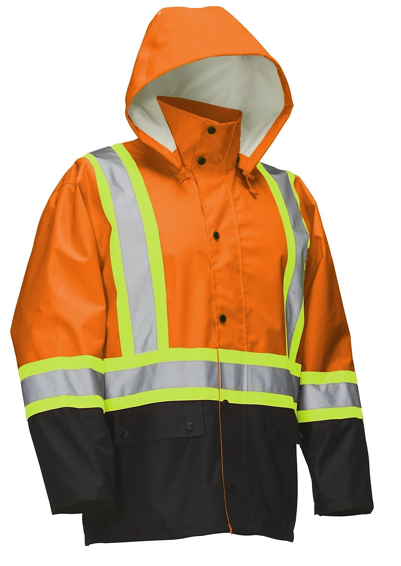 Forcefield Hi Vis Safety Rain Jacket with Snap-Off Hood<br>*On-Line Exclusive