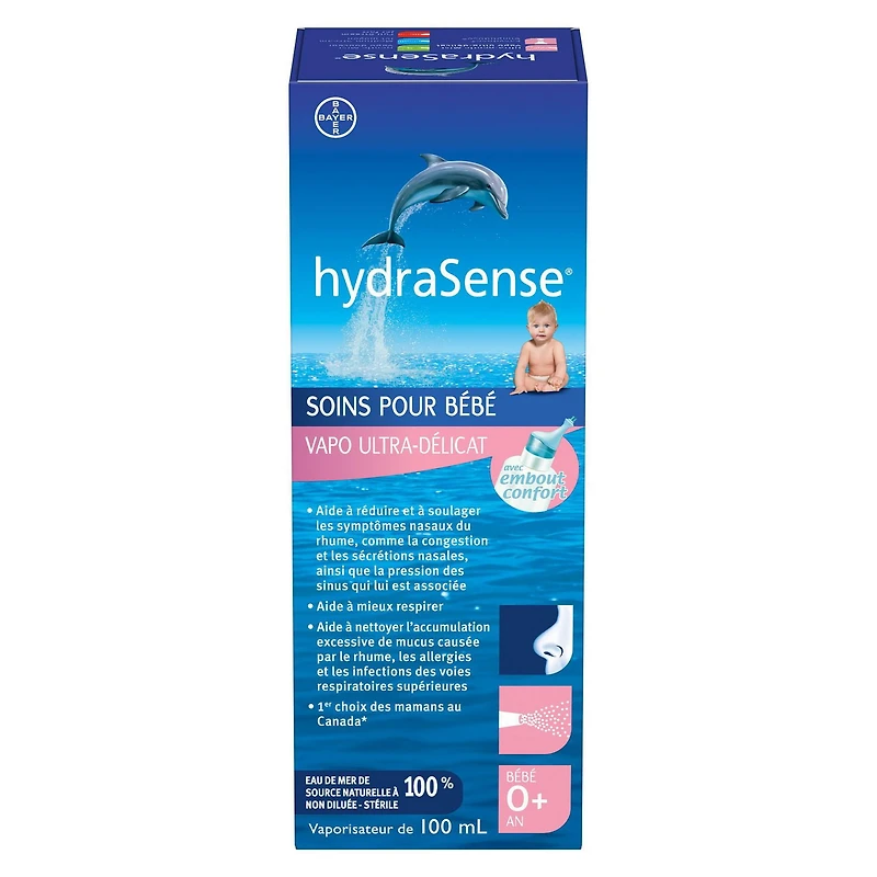 hydraSense Ultra-Gentle Mist Nasal Spray, Baby Nasal Care, Relieves Congested And Stuffy Noses, 100% Natural Source Seawater, Non-Medicated, Preservative-Free, Sterile, 100ml