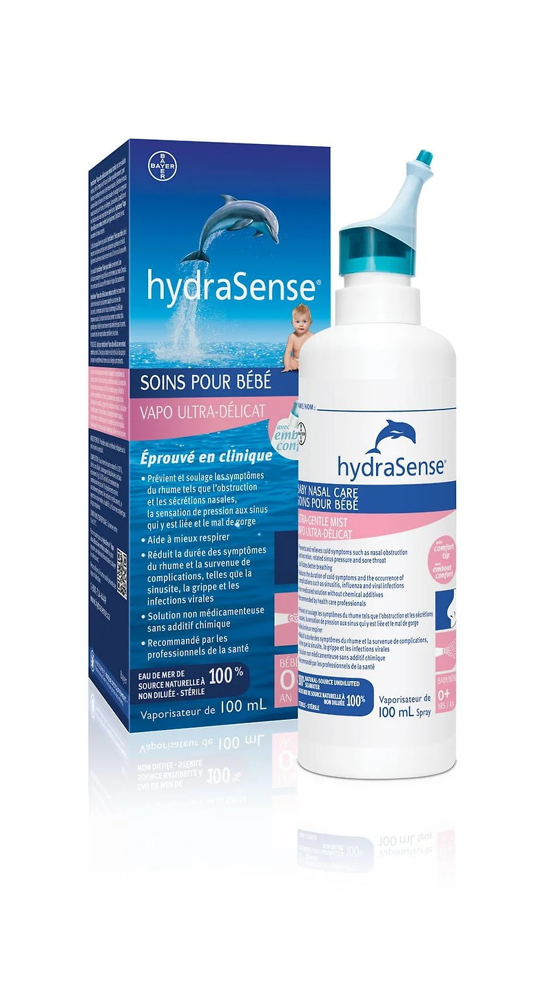 Vaporisateur nasal hydraSense Vapo ultra-délicat, soins du nez pour bébé, soulage les nez congestionnés et bouchés, eau de mer naturelle à 100 %, non médicamenteux, sans agent de conservation, stérile 100 ml